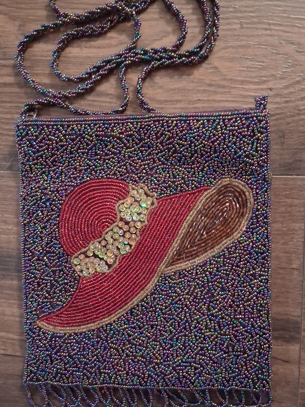 Asly Beaded Red Hat Motif Crossbody Bag - Women